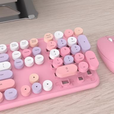 UBOTIE Colorful Computer Wireless Keyboard Mice Combo, Retro Typewriter Flexible Keys Office Full-Sized Keyboard, 2.4GHz Dropout-Free Connection and Optical Mouse (Pink-Colorful) - Image 4