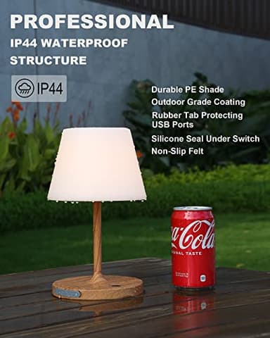 WEILAILUX Outdoor Battery Operated Table Lamp Waterproof, 4000mAh Cordless Rechargeable, Touch Dimmable Desk Lamp, LED Night Light for Patio Camping Restaurant Home, H9.6in, Wood Grain - Image 3
