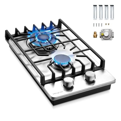 2 Burner Propane Stove, Hibghse 12 Inch Gas Cooktop Built-in Gas Stove NG/LPG Convertible Stainless Steel Stove Burner with Thermocouple Protection for Kitchen, Apartment, Outdoor, RVs - Image 1