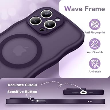 CAPRARO Cute for iPhone 15 Pro Max Case, Compatible with MagSafe, [Curly Wave Edge] [Full Camera Protection] [14 FT Drop Shockproof Protection] Magnetic Phone Case for 15 Pro Max 6.7 Inch, Deep Purple - Image 7