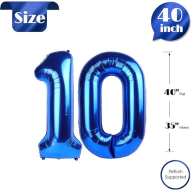 Navy Blue Number 10 Balloon 40 inch, 10 Number Balloons, 10th Navy Blue Birthday Decorations, 10 Year Old Girls Boys Blue Party Supplies - Image 5