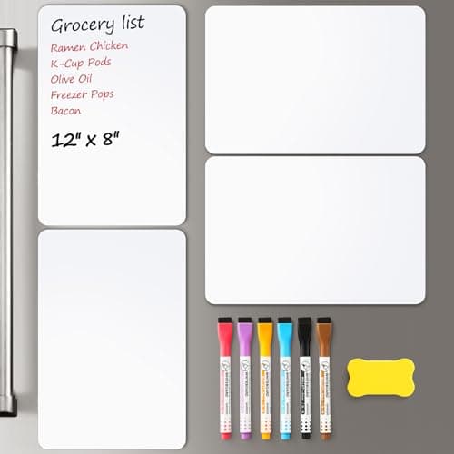 4 PACK Magnetic Dry Erase Board Sheet for Fridge, 12"x8" Erasable Refrigerator WhiteBoard w/ 6 Markers & 1 Eraser- Smooth and Flexible Small Magnet Blank Notepad for Home Kitchen Organizer and Planner - Image 1