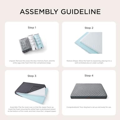 Bedsure Orthopedic Dog Bed Large Sized Dog - Memory Foam Pet Mattress with Removable Washable Cover and Egg Crate Foam, Thick Flat Suitable for Pet Up to 65 lbs, 36x27x3.5 Inches, Grey - Image 5