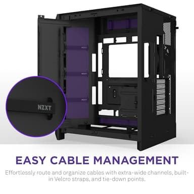NZXT H9 Flow (2025) – Large Dual-Chamber ATX Mid-Tower Airflow PC Case – Includes 3 x 140mm & 1 x 120mm Fans – 420mm Radiator Support – Tempered Glass – Back-Connect Ready – Black - Image 9