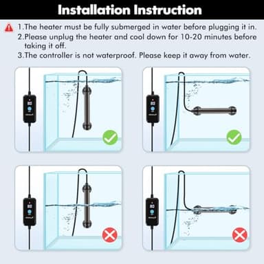 Orlushy 25W Submersible Mini Fish Tank Heater, Adjustable Aquarium Heater with Digital Display External Controller, Overheat Protection and Free Thermometer for 1-5 Gallon Freshwater & Saltwater Tank - Image 6