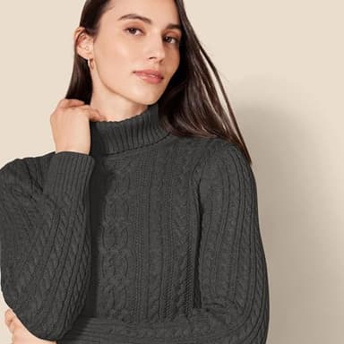 Amazon Essentials Women's Fisherman Cable Turtleneck Sweater (Available in Plus Size), Charcoal Heather, Small - Image 4