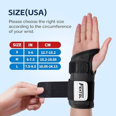 FEATOL 2 Pack Carpal Tunnel Wrist Brace For Work With Wrist Splint, 6.5'' Wrist Brace Night Support For Women Men, Pain Relief For Tendonitis, Arthritis, Pregnancy, Typing, Right and Left Hand, Medium - Image 5