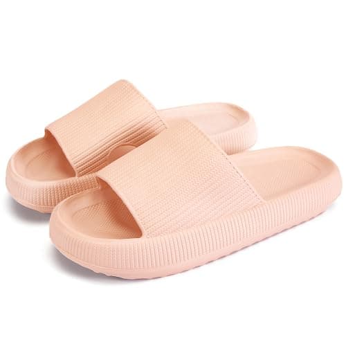 rosyclo Pillow Slipers for and Man, EVA Flat Clouds Massage Shower Bedroom Non Slip Quick Drying Open Toe Super Soft Comfy Thick Sole Puffy Bath sliders Sandalias, Peach - Image 1