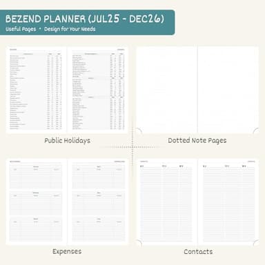 BEZEND Planner 2025-2026 Weekly and Monthly, 5.8" x 8.5" Academic Calendar (Jul 25-Dec 26) Vertical Daily Appointment with Hourly Timeslot & Monthly Tab, PU Leather Hardcover - Black - Image 5