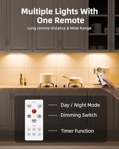 EZVALO 5 Pack Under Cabinet Lighting, Rechargeable Motion Sensor Light, LED Closet Lights Wireless, 3500K Dimmable, Timer, Magnetic, with Remote Control for Kitchen, Closet, Stair - Image 4