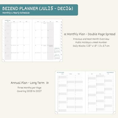 BEZEND Planner 2025-2026 Weekly and Monthly, 5.8" x 8.5" Academic Calendar (Jul 25-Dec 26) Vertical Daily Appointment with Hourly Timeslot & Monthly Tab, PU Leather Hardcover - Black - Image 4