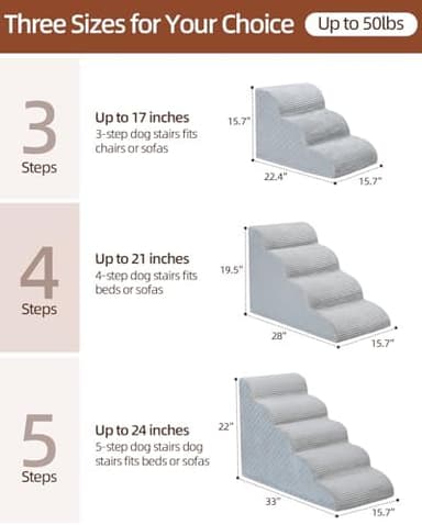 Dog Stairs Ramp for Couch 15.7" H, 3-Step Pet Stairs for Small Dogs with High Density Foam, Dog Slope Stairs with Durable Non-Slip Bottom for Puppy Grey - Image 5