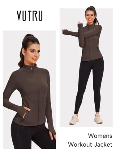 VUTRU Womens Athletic Zip Up Jacket Workout Running Jacket Lightweight Yoga Jacket with Thumb Holes (Dark Coffee,M) - Image 5
