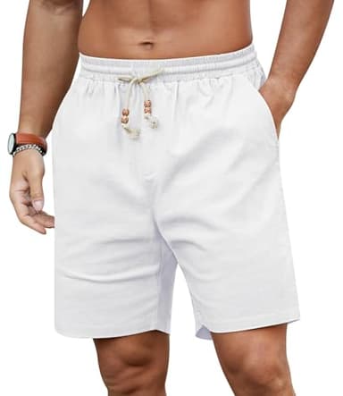 NITAGUT Mens Linen Shorts Casual Elastic Waist Drawstring Summer Beach Shorts with Pockets,White, X-Large - Image 6