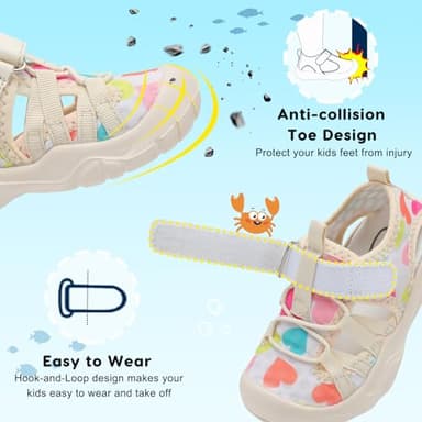 Toddler Girls Barefoot Swim Beach Pool Baby Water Shoes Summer Walking Sandals Toddler Athletic Sandals Lightweight Hook and Loop 4 Toddler MultiHeart - Image 3
