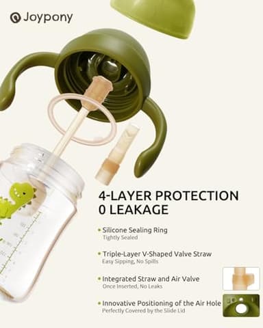 Joypony Sippy Cups for Toddlers 1-3, Spill Proof Weighted Straw Cup with Handle for Baby 6 Months + old, 2 Silicone Straws, PPSU, BPA Free, 9 oz (Green) - Image 4