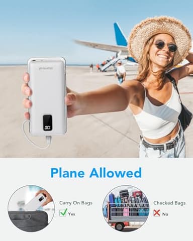 charmast Portable Charger with Built-in Cables and Plug, 10000mAh USB C Power Bank Fast Charging, External Battery Pack Slim, Travel Essentials Compatible with iPhones, Samsung Galaxy, iPad - Image 8