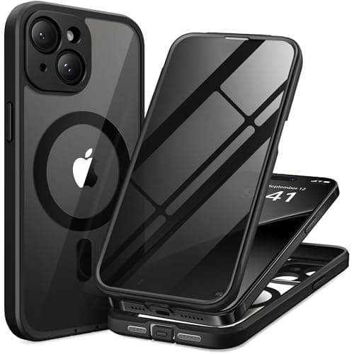 TIESZEN for iPhone 15 Plus Case, Compatible with MagSafe, Built-in Privacy Screen Protector and Camera Protection, Anti Spy Full Body Dustproof Shockproof Hard Phone Case 6.7", Black - Image 1