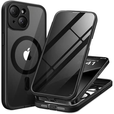 TIESZEN for iPhone 15 Plus Case, Compatible with MagSafe, Built-in Privacy Screen Protector and Camera Protection, Anti Spy Full Body Dustproof Shockproof Hard Phone Case 6.7", Black - Image 1