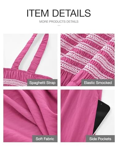 BTFBM Summer Midi Dresses for Women 2025 Spring Sleeveless Square Neck Smocked Flowy Long Beach Vacation Sundress Pocket(Rose Red, Medium) - Image 6