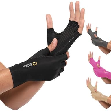 Copper Compression Arthritis Gloves | Fingerless Arthritis Carpal Tunnel Pain Relief Gloves For Men & Women | Hand Support Wrist Brace For Rheumatoid, Tendonitis, Swelling, Crocheting, Typing (M) - Image 1