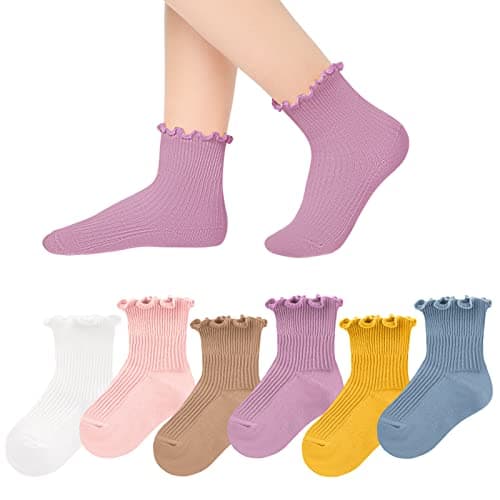 Witwot 6 Pairs Baby Girls Ruffles Ankle Socks Dress Sock 12-24 Month Colorful-B - Image 1