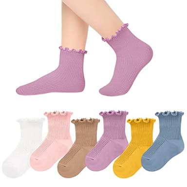 Witwot 6 Pairs Baby Girls Ruffles Ankle Socks Dress Sock 12-24 Month Colorful-B - Image 1