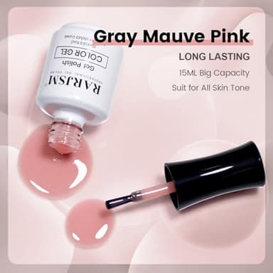 RARJSM Nude Gel Nail Polish Gray Mauve Pink Neutral Skin Tone Sheer Jelly Gel Polish 1PC 15ml Single Bottle Cream Transparent Pink Nail Gel Polish Soak off UV LED Cured for Home Salon DIY Manicure - Image 4
