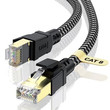 CABNEER Cat 8 Ethernet Cable 60FT, High-Speed Braided Internet Cable Network Cord with Gold Plated RJ45 Connector 40Gbps 2000Mhz Heavy Duty LAN Cable Shielded Indoor - Image 1