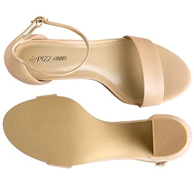 PIZZ ANNU Women's Low Block Chunky Heels Sandals Comfortable Open Toe Ankle Strap Party Dress Pump Shoes Strappy Buckle Heeled Sandal, Nude 8 - Image 3