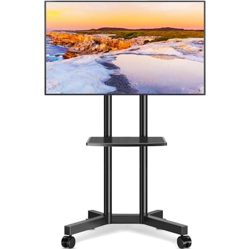 Mobile TV Stand with Upgraded Wheels for 32-75 Inch TVs up to 88 lbs, Height Adjustable Rolling TV Stand with Laptop Shelf, Mobile TV Cart with Heavy Duty Structure for Living Room, Patio, Office - Image 1