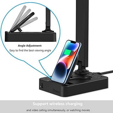 Drevet LED Desk Lamp with Wireless Charger, Desk Table Light with USB Charging Port and 2 Outlets, 3 Lighting Modes, 3 Level Brightness, 1H Timer, Touch Control, Eye-Caring Home Office Foldable Lamp - Image 7