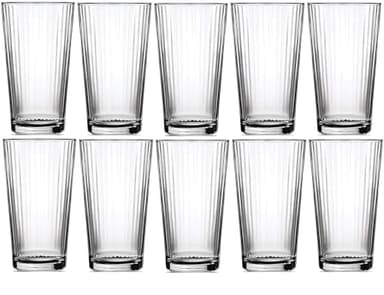 Le'raze Set of 10 Drinking Glasses, 16oz Ribbed Clear Glass Cups - Dishwasher Safe Heavy Base Tall Beer Glasses, Perfect for Iced Tea, Water, Juice, Wine, Bar Cocktails, and Everyday Use. - Image 9