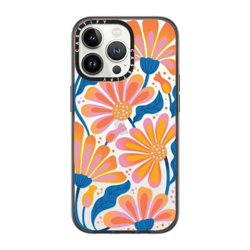 CASETiFY Compact iPhone 13 Pro Case [4 ft. 2X Military Grade Drop Protection/Slim/Lightweight] - Lazy Daisy - Clear Black - Image 1