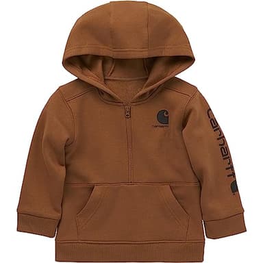 Carhartt Baby Boys Long-Sleeve Half-Zip Hooded Sweatshirt, Carhartt Brown, 9 Months - Image 1