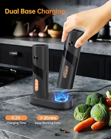 CIRCLE JOY Electric Rechargeable Salt and Pepper Grinder Set Top-Refill Automatic Pepper Mill Grinder with Charging Base, Adjustable Coarseness, Easy Filling Larger Capacity with Led for Home Kitchen - Image 3