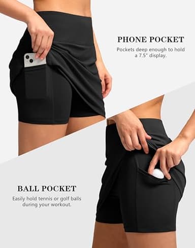 G Gradual Women's Golf Skirts Skort 4 Side Pockets High Waisted Stretchy Tennis Skirt with Short Athletic Casual (Black, L) - Image 4