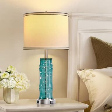 uboory Table Lamps Set of 2 - Bedside Lamp with Fabric Shades - for Bedroom and Living Room with USB and Nightlight - Perfect for Nightstands and Bedrooms (26"" high) Bulb Included, Blue, BL2024001 - Image 3