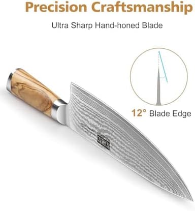 HOSHANHO Knife Set with Block 7-Piece, Professional 67-layer Damascus Super Steel Kitchen Knife Sets for Cooking, Ultra Sharp Knife Set with Sharpener - Image 6