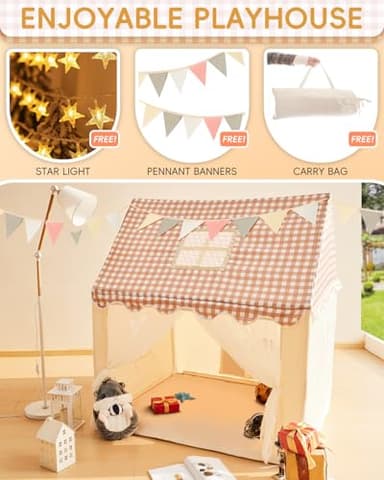 RONGFA Playhouse for Indoor & Outdoor, with Star Light, Flags and Carry Bag, Washable Kids Tent for Girls & Boys (Lattice Top Tent) - Image 3