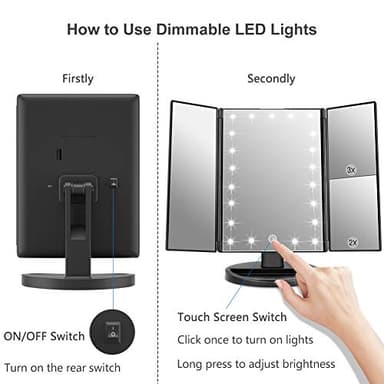 WEILY Makeup Mirror with 21 LED Lights,Two Power Supply Modes, Adjustable Touch Screen and 1x/2x/3x Magnification Tri-Fold Vanity Mirror,Chargeable Travel Cosmetic Mirror for Desktop (Black) - Image 5