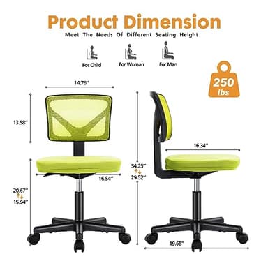 Sweetcrispy Office Computer Desk Chair, Ergonomic Low-Back Mesh Rolling Work Swivel Chairs with Wheels, Armless Comfortable Seat Lumbar Support for Home, Bedroom, Study, Student, Adults, Green - Image 3