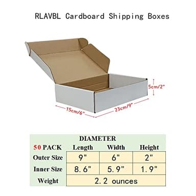RLAVBL 9x6x2 Shipping Boxes Set of 50, White Small Corrugated Cardboard Box, Mailer Box - Image 2