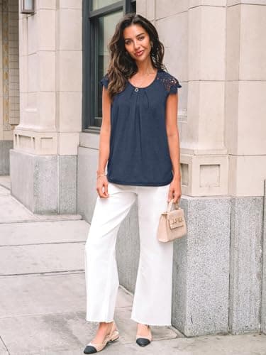 AUTOMET Womens Casual Dressy Tops 2025 Summer Short Sleeve Business Work Office Teacher Shirts Plus Size Date Sleeveless Trendy Blouses Tshirts Fashion Beach Vacation Outfits Clothes Clothing Navy - Image 5