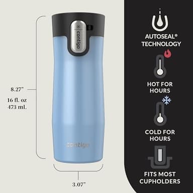 Contigo AUTOSEAL West Loop Vacuum-Insulated Stainless Steel Travel Mug with Easy-Clean Lid 16 oz 2-Pack Salted Frosted Pearl Glacier Frosted Pearl - Image 2