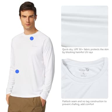 baleaf Men's Sun Protection Shirts UV SPF T-Shirts UPF 50+ Long Sleeve Rash Guard Fishing Running Quick Dry White Size L - Image 3
