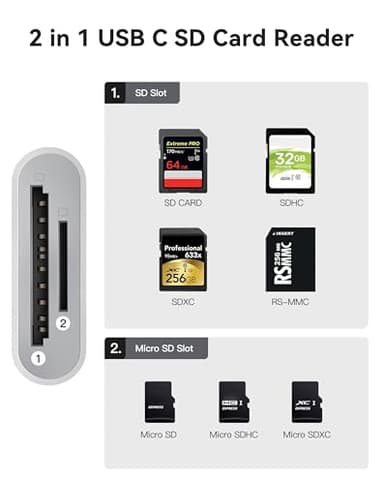 USB C SD Card Reader, WNXSLOAD SD Card Adapter with SD MicroSD Dual Slots for iPhone 15 16 iPad Mac MacBook Laptop, USB-C/TypeC High-Speed Trail Camera Memory Card Reader, Plug & Play - 2 Slots - Image 2