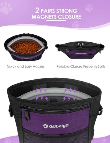 Gobeigo Dog Treat Pouch with Silicone Snack Bag, Front Pocket fits All Phones, 4 Cup Treat Bag with Training Clicker, Upgrade Stronger Magnetic Closure, 3 Ways to Wear Walking Fanny Pack (Purple) - Image 3