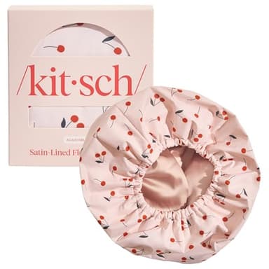 Kitsch Luxury Shower Caps for Women Reusable Waterproof - Flexi Satin Lined, Large Shower Cap for Men, Non-slip, Quick-dry, Adjustable, Stylish Hair Cap for Long & Short Hair - Cherry Print - Image 7