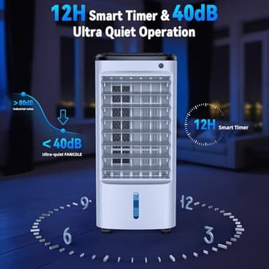FANCOLE Windowless Portable Air Conditioners with 6 Ice Packs, 12H Smart Timer for Auto-off, 26Ft Remote, Top Fill Dual Tank, 3Speeds Evaporative Air Cooler, 70°Auto Swing Swamp Cooler Air Conditioner - Image 6